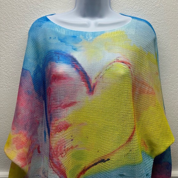 EUC, Women’s Sz M/L Dolman Sleeve Vibrant Multi-color 3/4 Sleeve Pullover, V564 - Picture 8 of 12